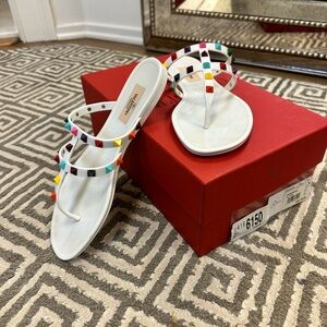 Valentino Garavani White and Mulitcolor Rockstud PVC Thong